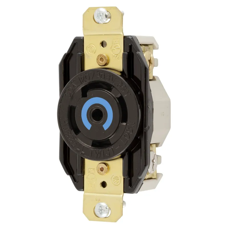 New Arrival Hubbell-Wiring HBL2810 Flush Mount Single Receptacle 30-Amp 120/208-Volt AC 3-Phase NEMA L21-30R Black Twist-Lock