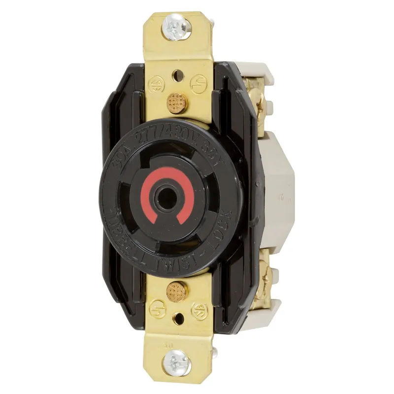Deal Hubbell-Wiring HBL2820 Flush Mount Single Receptacle 30-Amp 277/480-Volt AC 3-Phase NEMA L22-30R Black Twist-Lock