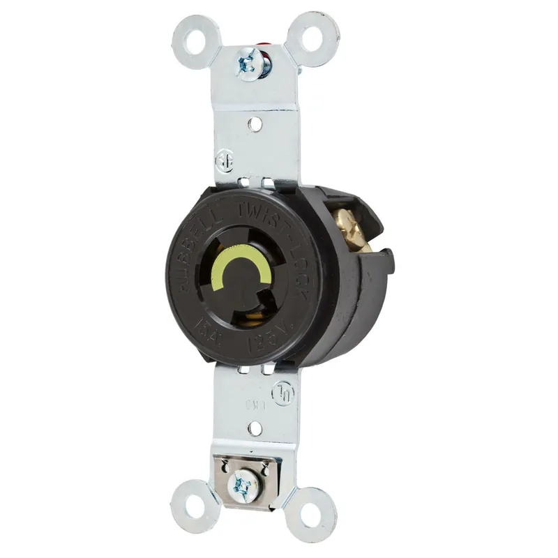 Hubbell-Wiring HBL4710 Industrial Grade Abuse/Corrosion-Resistant Standard Single Twist-Lock Receptacle 125-Volt at 1-Phase 15-Amp NEMA L5-15R Blac Bulk Order