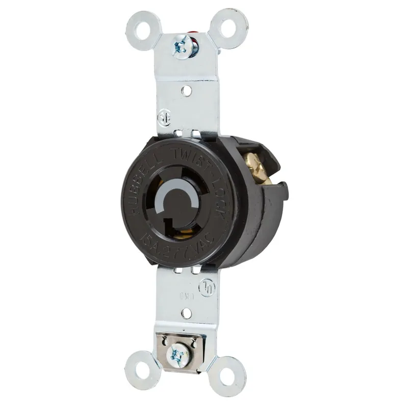 Seasonal Sale Hubbell-Wiring HBL4760 Screw Mount Single Receptacle 15-Amp 277-Volt AC 1-Phase NEMA L7-15R Black Twist-Lock