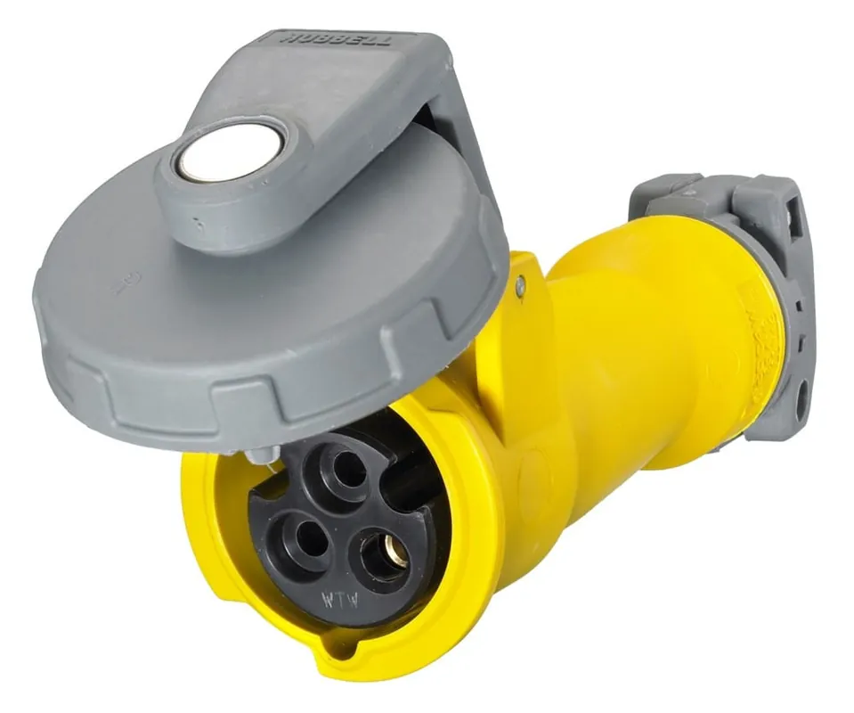 Hubbell-Wiring HBL320C4W 3-Wire 2-Pole Industrial Grade Watertight IEC Pin And Sleeve Connector Body 125-Volt AC 20-Amp Yellow Factory Price