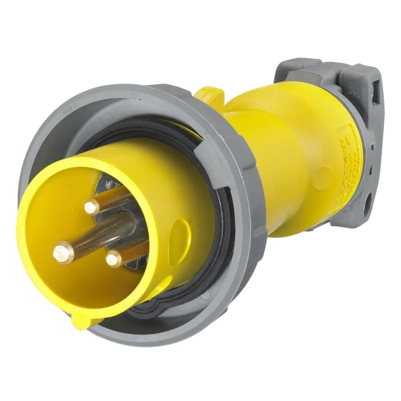 Hubbell-Wiring HBL320P4W 3-Wire 2-Pole Industrial Grade Watertight IEC Pin And Sleeve Plug 125-Volt AC 20-Amp Yellow Fast Shipping