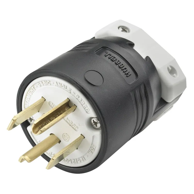 Luxury Hubbell-Wiring HBL9431C 4-Wire 3-Pole Straight Blade Plug 125/250-Volt 30-Amp NEMA 14-30P Black/White Insulgrip®