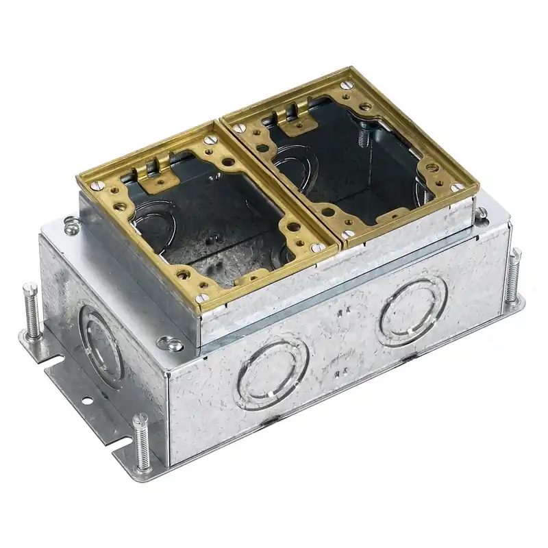 Hubbell-Wiring B2432 Stamped Steel Box/Brass Collar 2-Gang Deep Fully Adjustable Concrete Floor Box 4.38-Inch x 6.44-Inch x 3.75-Inch 52.8-Cubic-In Instant Buy