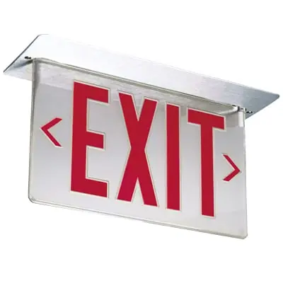 Lithonia Lighting LRP-1-RMR-120/277-ELN Emergency Architectural LED Edge-Lit Exit Sign Brushed Aluminum Housing Red Letter 120/277-Volt Precise® Markdown