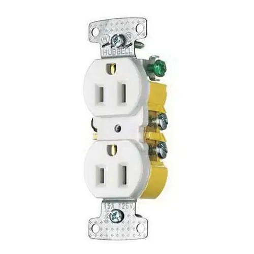 Hubbell-Wiring RR15SW 1-Gang Finder Groove Traditional Duplex Straight Blade Receptacle 125-Volt AC at 1-Phase 15-Amp NEMA 5-15R White TradeSelect® Bulk Order