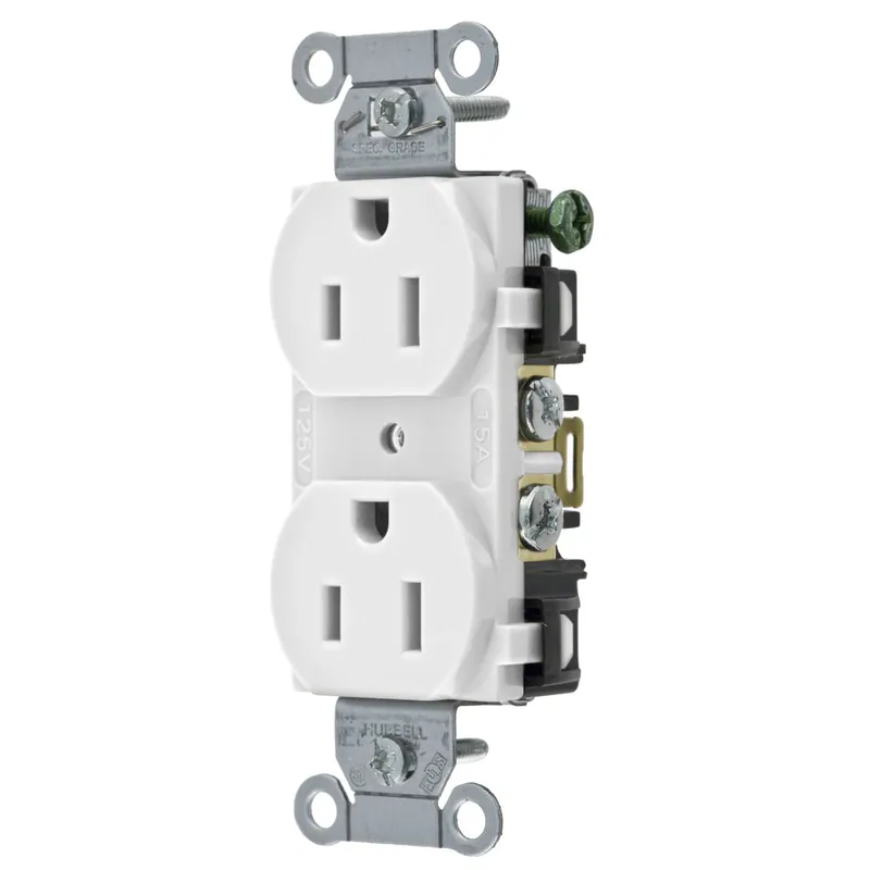 Hubbell-Wiring BR15WHI Commercial Specification Grade Smooth Face Straight Blade Duplex Receptacle 15-Amp 125-Volt NEMA 5-15R White Deal
