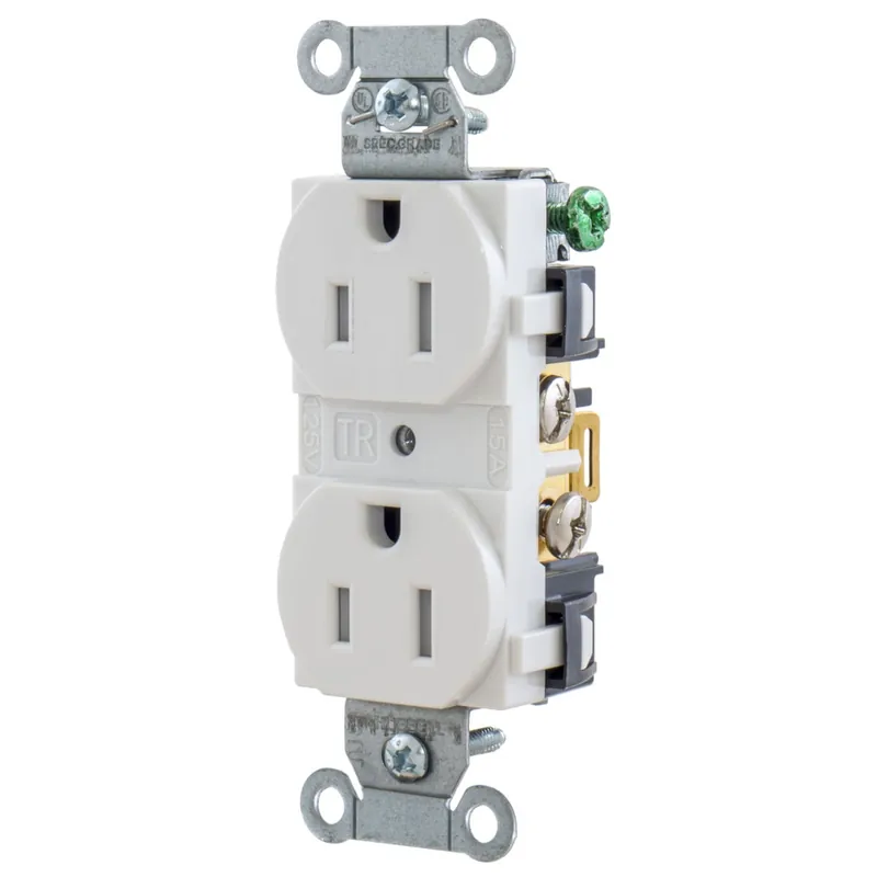 Hubbell-Wiring BR15WHITR Commercial Specification Grade Tamper-Resistant Duplex Straight Blade Receptacle 15-Amp 125-Volt NEMA 5-15R White Super Sale