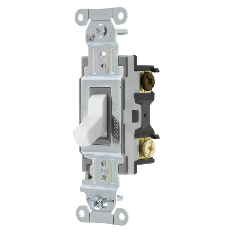 Final Sale Hubbell-Wiring CSB320W 120 - 277-Volt AC 20-Amp 3-Way Commercial/Specification Grade Toggle Switch White