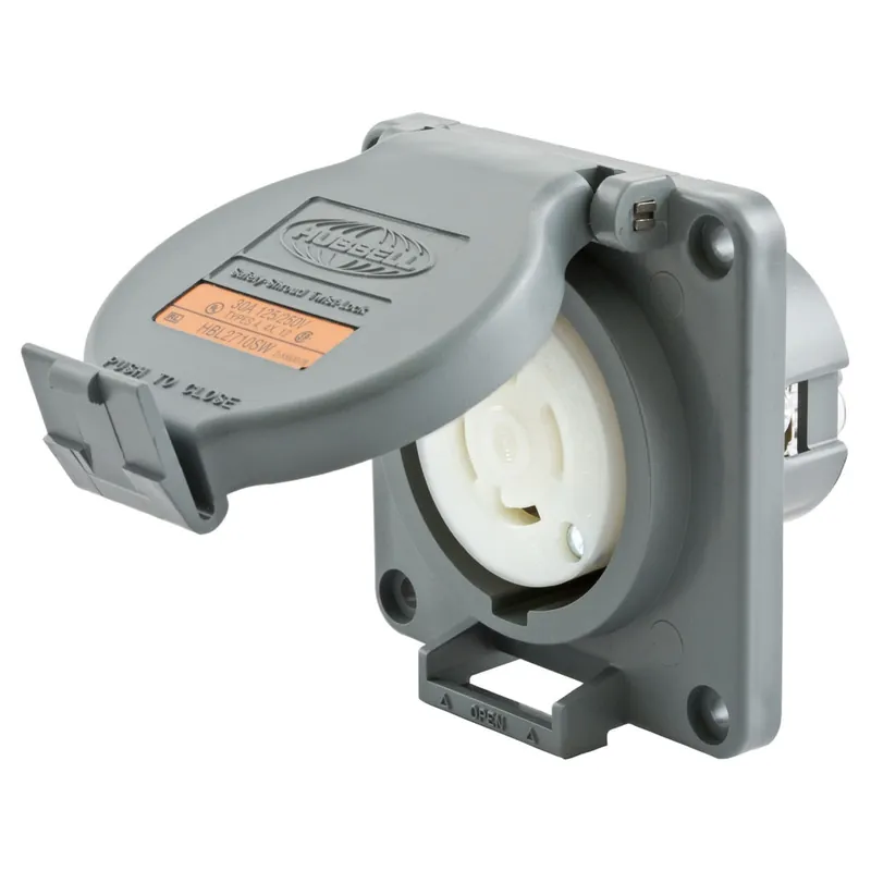 Hubbell-Wiring HBL2710SW Industrial Grade Single Twist-Lock Receptacle 125/250-Volt AC at 1-Phase 30-Amp NEMA L14-30R Gray Safety-Shroud® Direct From Manufacturer
