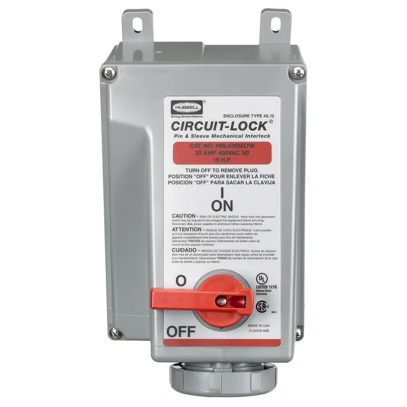Clearance Hubbell-Wiring HBL430MI7W 4-Wire 3-Pole Unfused Watertight Pin And Sleeve Receptacle 480-Volt 30-Amp Red