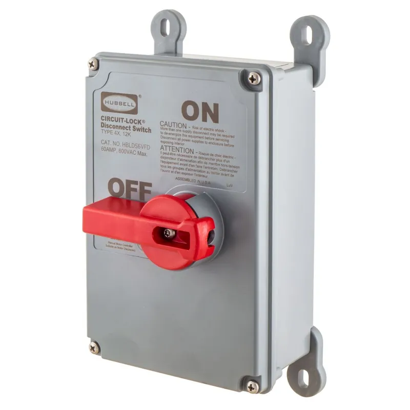 Price Drop Hubbell-Wiring HBLDS6AC 3-Pole 3-Phase Non-Fusible Non-Metallic Disconnect Switch With Auxiliary Contact 600-Volt AC 60-Amp NEMA 4X Circuit-Lock®