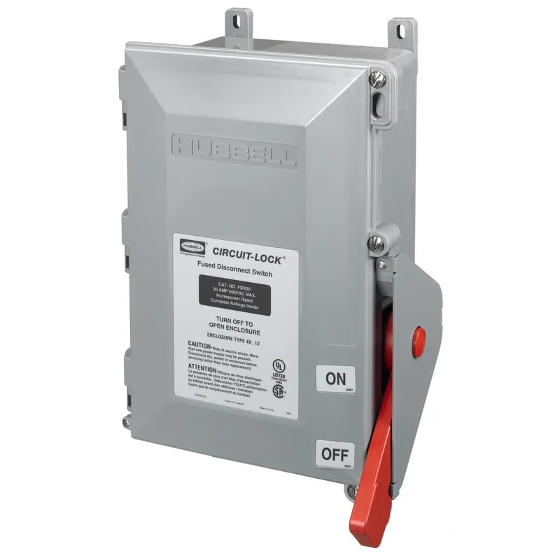 Hubbell-Wiring FDS30 3-Pole 3-Phase Non-Metallic Fused Disconnect Switch 600-Volt AC 30-Amp NEMA 4X Circuit-Lock® Special Offer