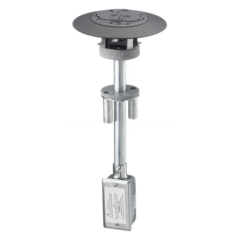 Hubbell-Wiring PT2X2BL Painted Cast Aluminum/Solid Brass Thermoplastic In-Floor 1-Piece Fire-Rated 2x2 Poke-Thru Device Black ScrubShield® Kellems® Professional Grade