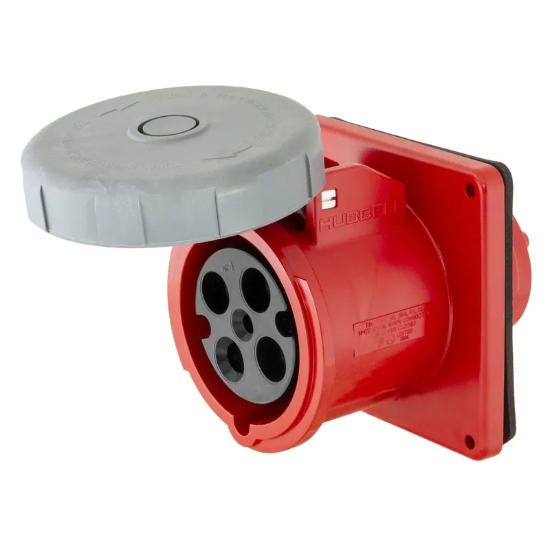 High Quality Hubbell-Wiring HBL420R7W 4-Wire 3-Pole Industrial Grade Non-NEMA Pin And Sleeve Watertight Receptacle 480-Volt AC 20-Amp Red