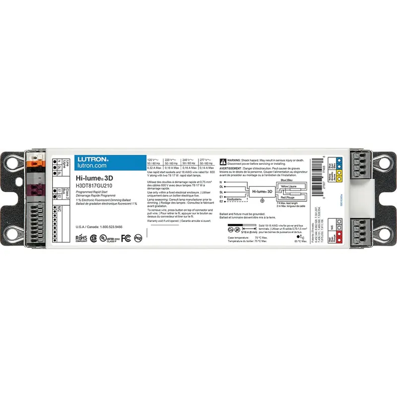 Wholesale Lutron H3D-T817-G-U-2-10 (2) 17-Watt Linear and U-Bent T8 Lamp High Frequency Fluorescent Ballast 120/240/277-Volt AC Hi-lume® 3D