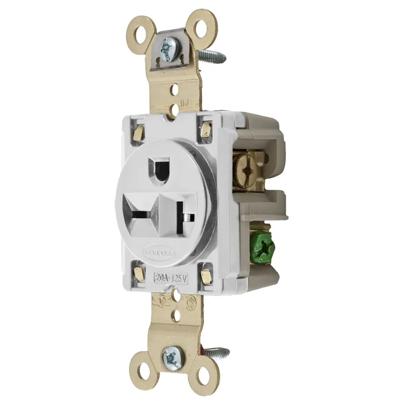 Professional Grade Hubbell-Wiring HBL5461W Heavy-Duty Specification Grade Straight Blade Single Receptacle 20-Amp 250-Volt NEMA 6-20R White