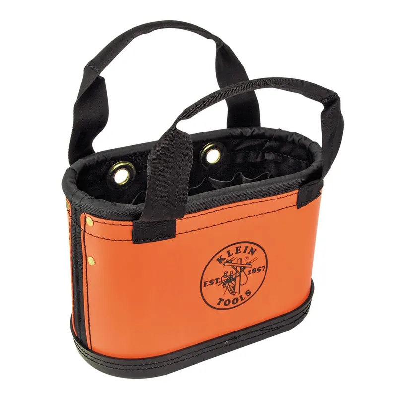 Worldwide Shipping Klein Tools 5144HBS Orange/Black Plastic Denier Polyester Polypropylene Hard Body Oval Bucket 14-Inch x 7-Inch x 10-Inch
