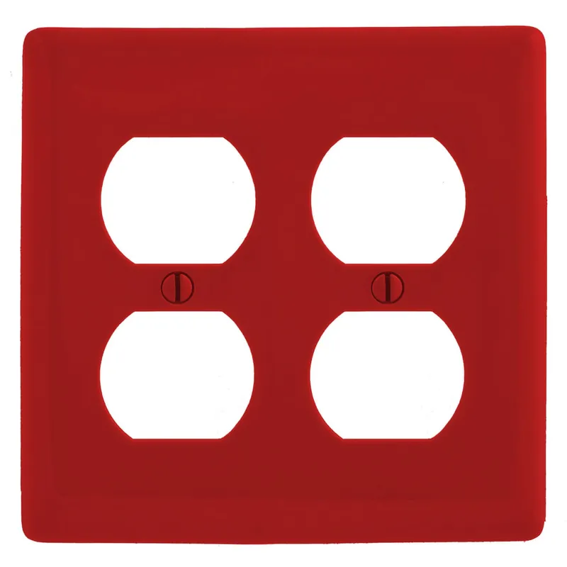 Hubbell-Wiring NP82R Nylon Screw Mount Standard Size 2-Gang Wallplate 2-Duplex Receptacle Red HomeSelect® Modern