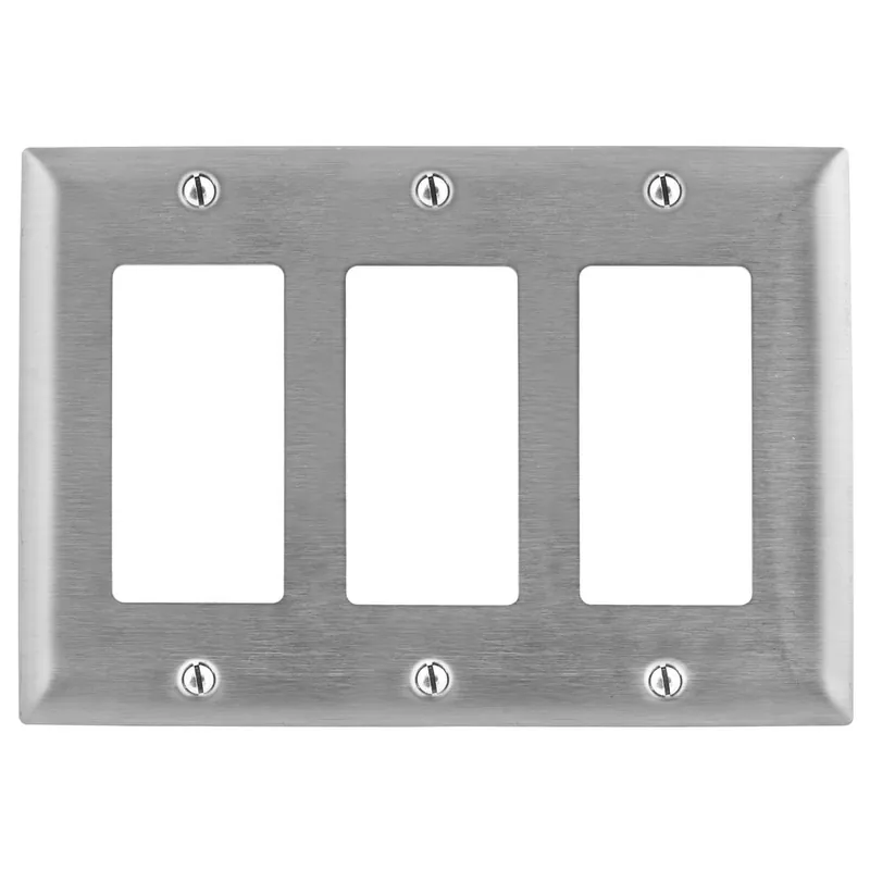 Hubbell-Wiring SS263 302/304 Stainless Steel Screw Mount Standard Size GFCI Surge 3-Gang Wallplate 3-Decorator Style Line® Buy Today