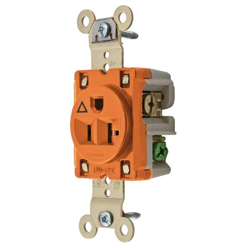 Hubbell-Wiring IG5361 Commercial Specification Grade Impact-Resistant Straight Blade Single Receptacle 20-Amp 125-Volt NEMA 5-20R Orange Limited Time