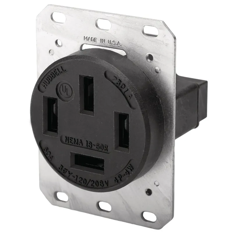 Markdown Hubbell-Wiring HBL7301A Industrial Grade Tamper-Resistant Straight Blade Receptacle 4-Pole 4-Wire 120/208-Volt AC 3-Phase Y 60-Amp NEMA 18-60R Blac