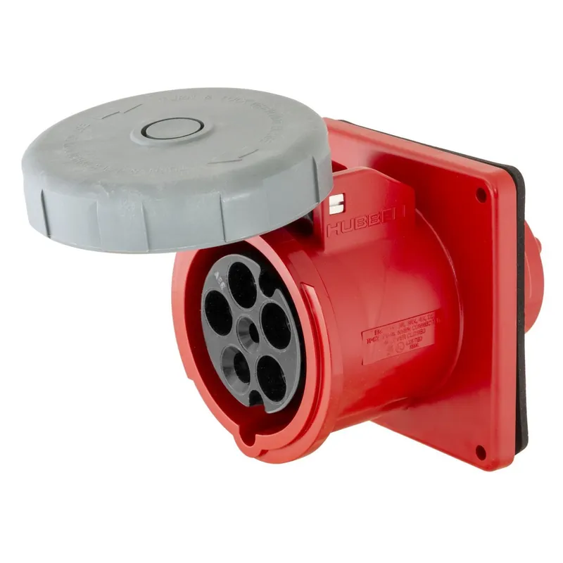 New Arrival Hubbell-Wiring HBL5100R7W Industrial Grade Non-NEMA Heavy-Duty Mechanically Interlocked Watertight IEC Pin And Sleeve Receptacle 4-Pole 5-Wire 277/
