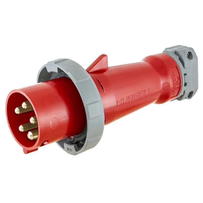 Buy Today Hubbell-Wiring HBL5100P7W 5-Wire 4-Pole Watertight Heavy-Duty Industrial Grade Non-NEMA IEC Pin And Sleeve Mating Plug 277/480-Volt AC 100-Amp Red