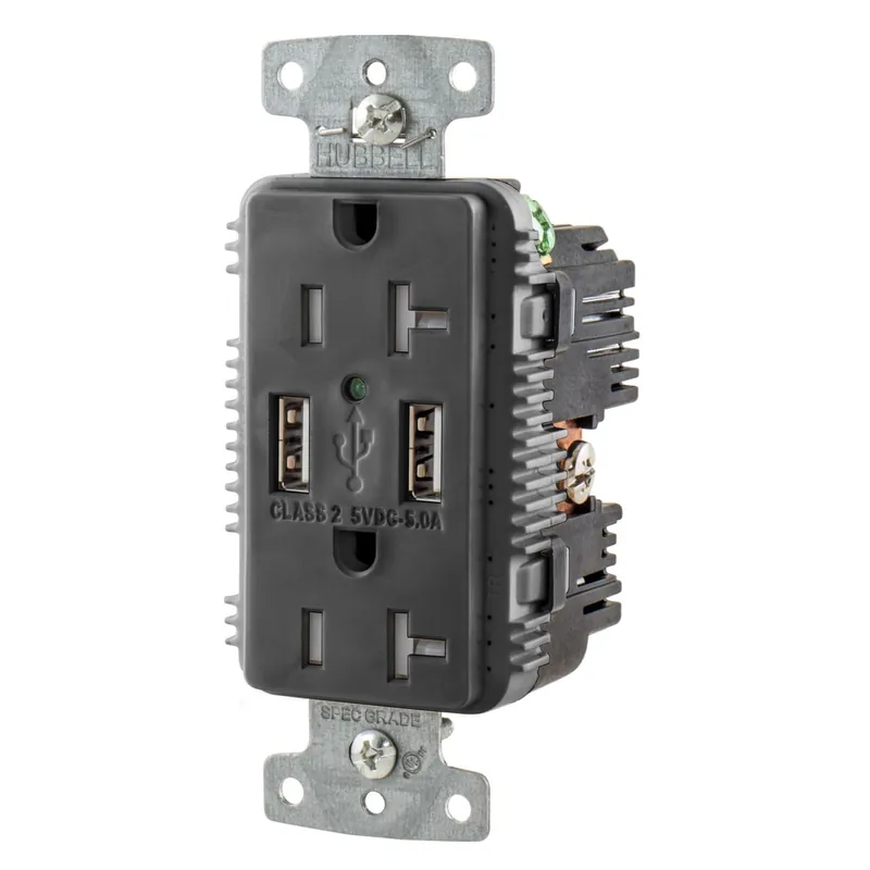 Hubbell-Wiring USB20A5BK Commercial Grade Decorator Duplex Tamper-Resistant Straight Blade USB Charger Receptacle 2-Pole 3-Wire 20-Amp 5-Amp USB 12 Genuine