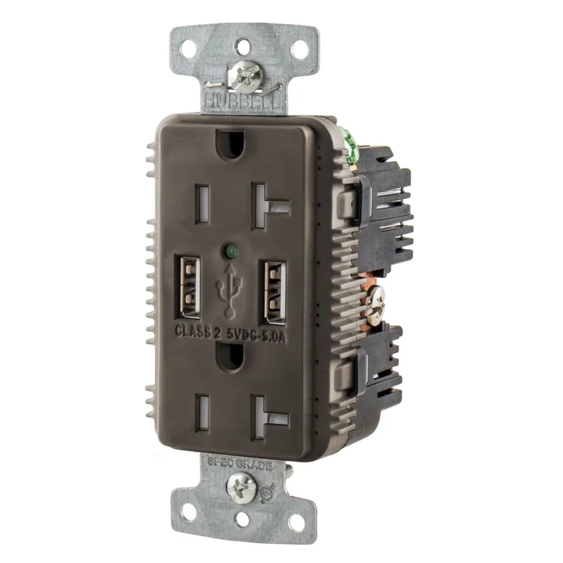 Latest Hubbell-Wiring USB20A5 Heavy-Duty Series Line Decorator Style Tamper Resistant Straight Blade USB Charger Duplex Receptacle 125-Volt 20-Amp NEMA 5-