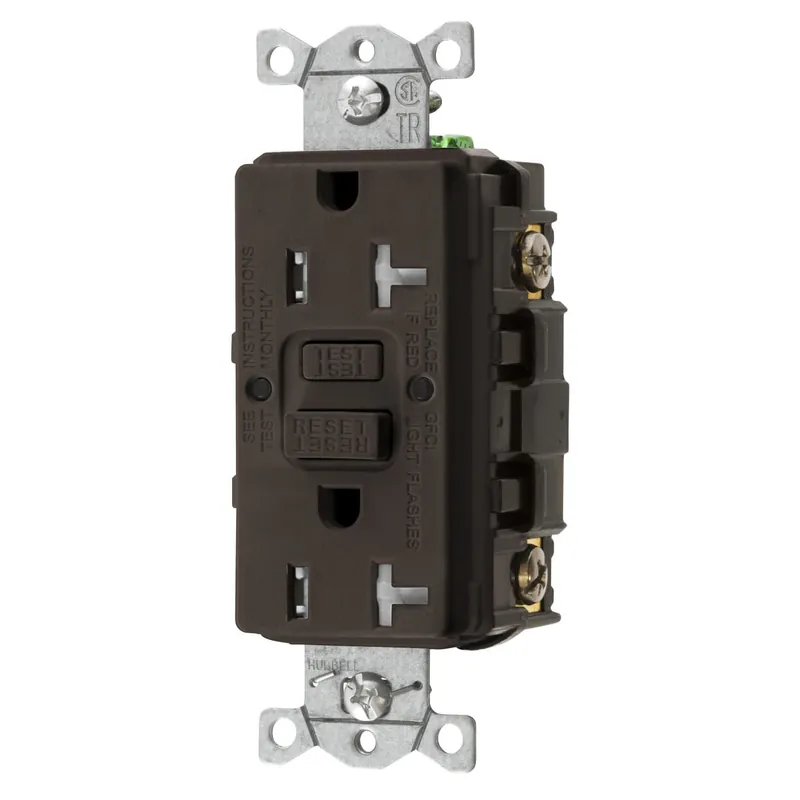 Hubbell-Wiring GFTRST20 Heavy-Duty Tamper-Resistant Self-Test Duplex GFCI Receptacle 125-Volt 20-Amp NEMA 5-20R Brown Style Line Autoguard Limited Offer