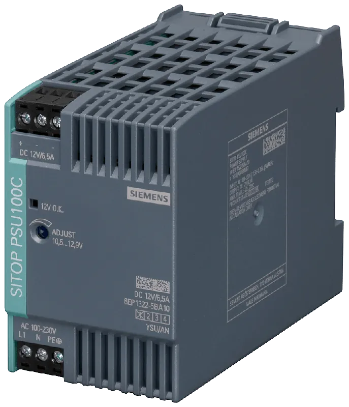 Certified Siemens 6EP13225BA10 DC Output Switching DC Power Supply 1.6-Amp at 100-Volt 0.8-Amp at 230-Volt Input 6.5-Amp Output 52.5-mm x 100-mm x 80-mm