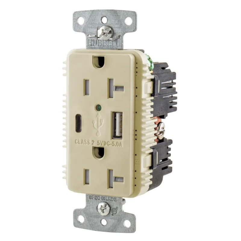 Trending Hubbell-Wiring USB20AC5I Decorator Duplex Tamper-Resistant Straight Blade USB Charger Receptacle 125-Volt AC 5-Volt USB 20-Amp 5-Amp USB NEMA 5-20R