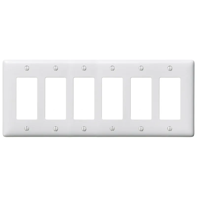 Hubbell-Wiring NP266W Nylon Screw Mount Standard Size Decorator Wallplate 6-Gang 6-Decorator White Limited Edition