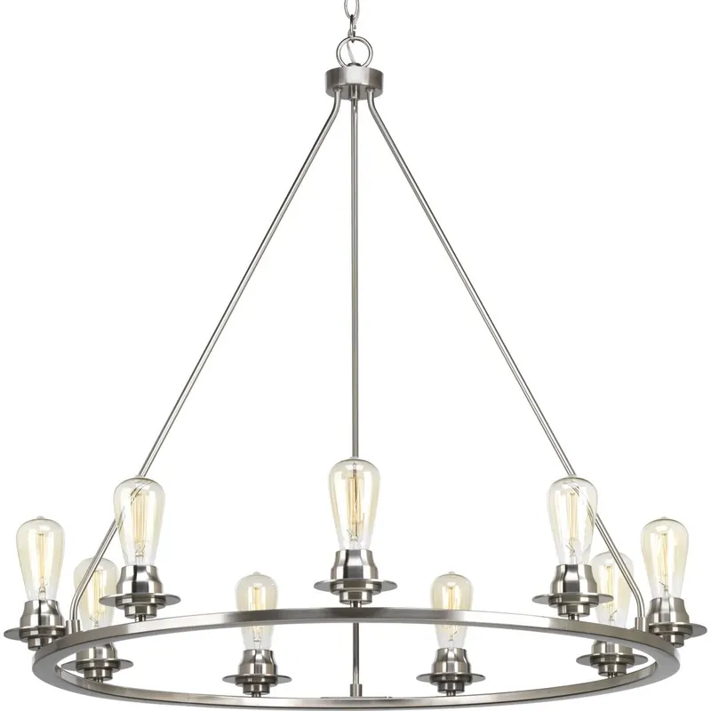 Place Order Progress Lighting P400016-009 9-Light Incandescent Design Series Chandelier 60-Watt 120-Volt Brushed Nickel Debut