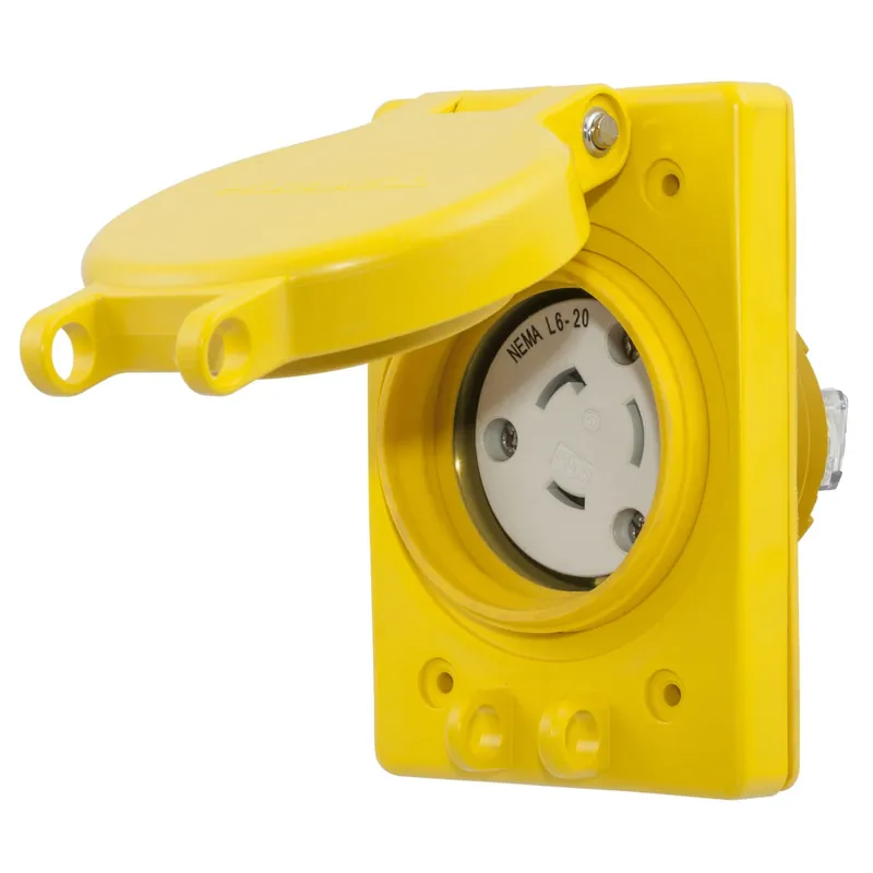 Original Hubbell-Wiring HBL67W48 Watertight Flush Receptacle 2-Pole 3-Wire 250-Volt 20-Amp NEMA L6-20R Yellow Twist-Lock