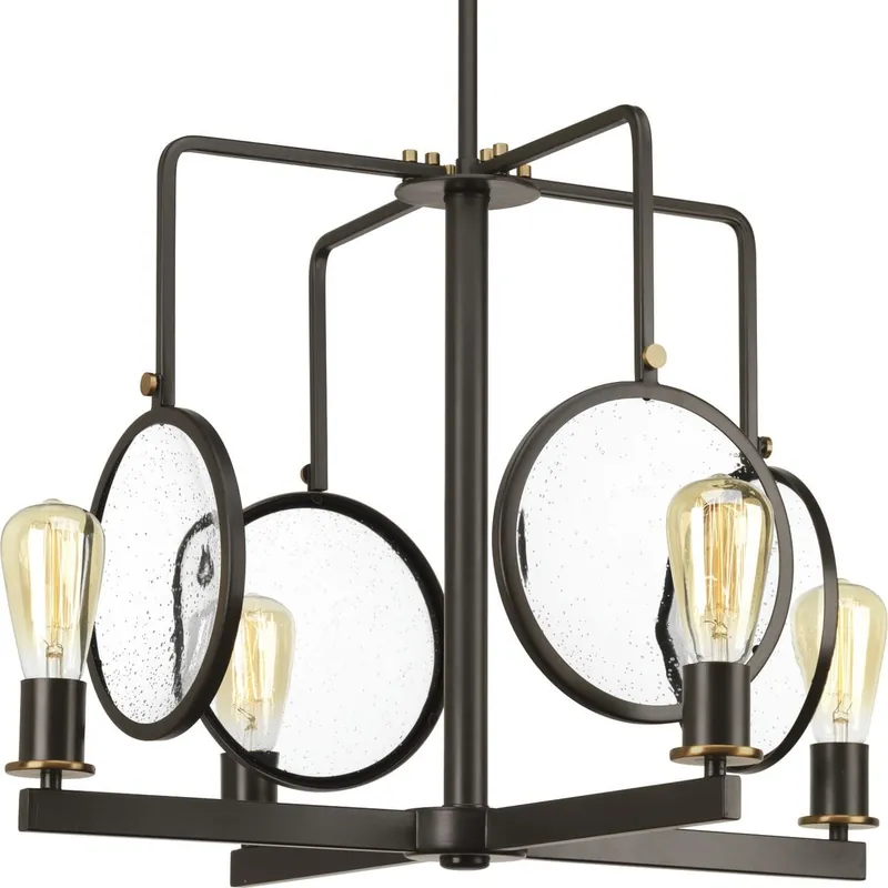 Progress Lighting P400002-020 4-Light Chandelier 60-Watt 120-Volt Antique Bronze Looking Glass No Minimum Order
