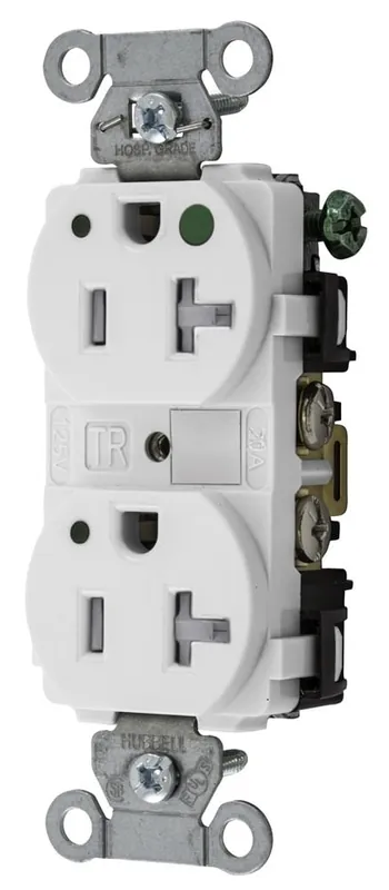 Buy Today Hubbell-Wiring 8300WLTRA 3-Wire 2-Pole Hospital Grade Heavy-Duty Tamper-Resistant Straight Blade Duplex Receptacle 125-Volt 20-Amp NEMA 5-20R White