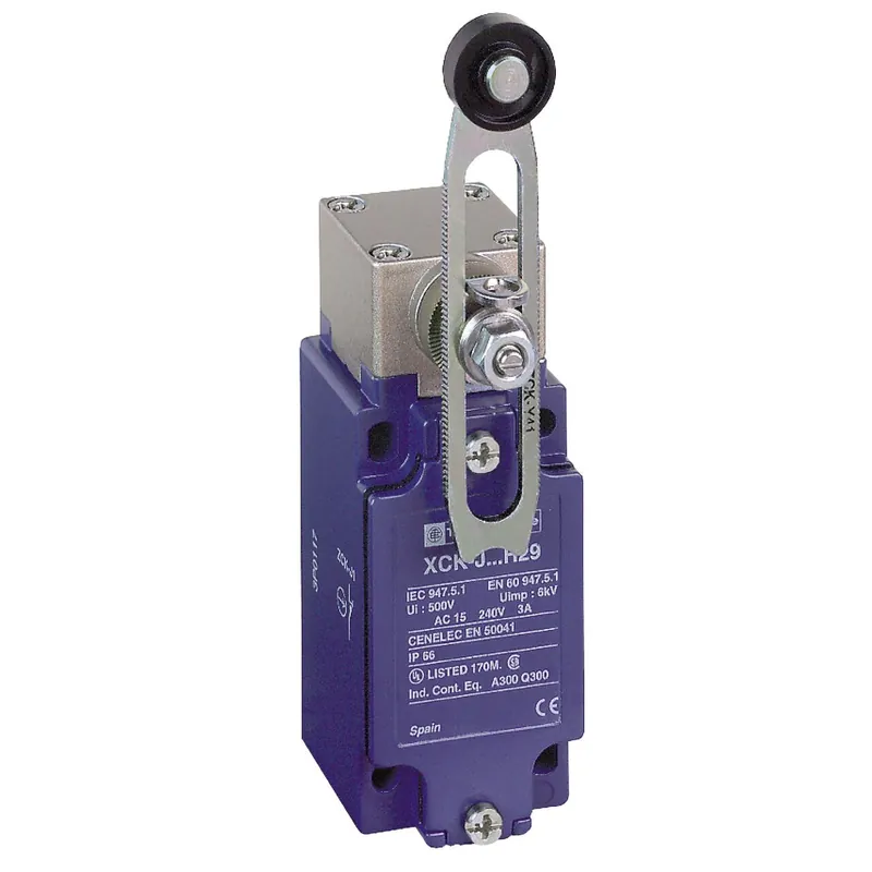 Premium Limit Switch, XC, XCKJ, Thermoplastic, Adjustable, Plastic Roller Lever, 1NC/1NO, Snap