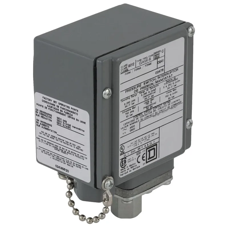 Pressure Switch, Fixed Differential, NEMA 4/4X/13, 1.5-75 PSI Range, 10A Top Rated