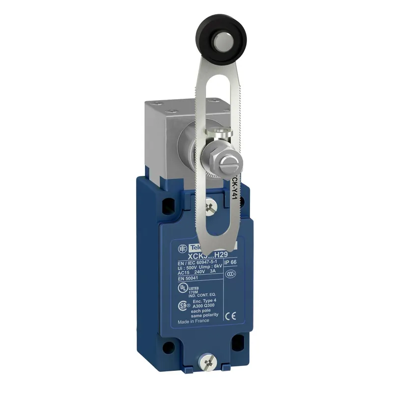 Budget Limit switch, XC Standard, XCKJ, thermoplastic plastic roller lever var. length, 1NC+1 NO