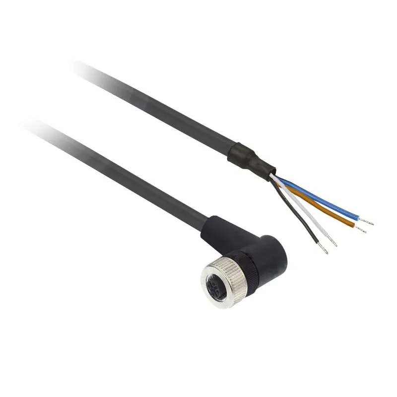 female - M12 - 4-pin - elbowed prewired connector - cable 5 m Clearance