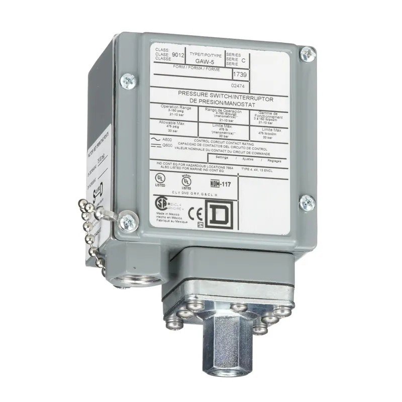 Pressure Switch, Electromechanical, 10A, 120/240VAC, 250VDC, 475PSI Buy Online